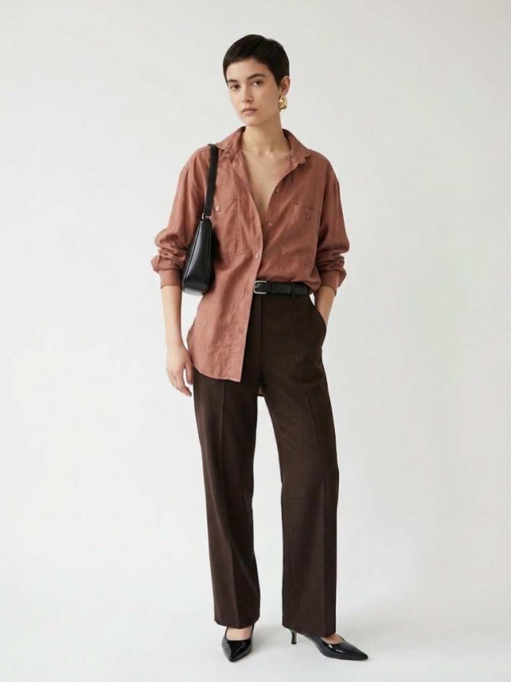 Vintage Otto Kern Silk Cotton Blend Taupe Hidden Placket Designer Blouse Large - Picture 1 of 9